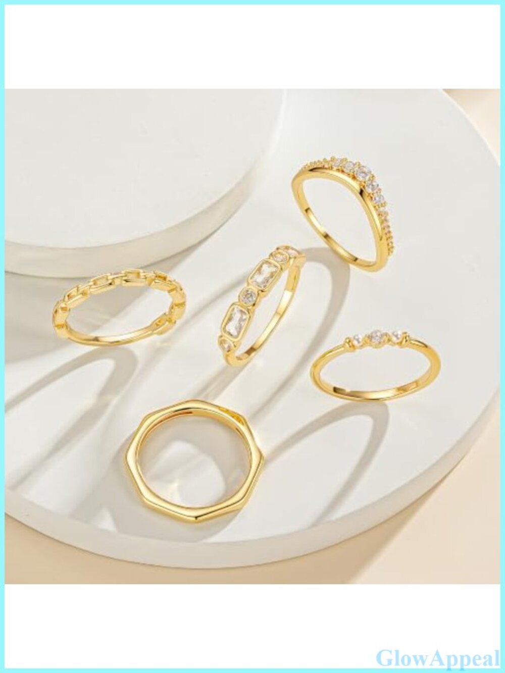 Stackable CZ Rings Set Brass Band Stacking Rings 5 Pieces - Picture 5 of 6